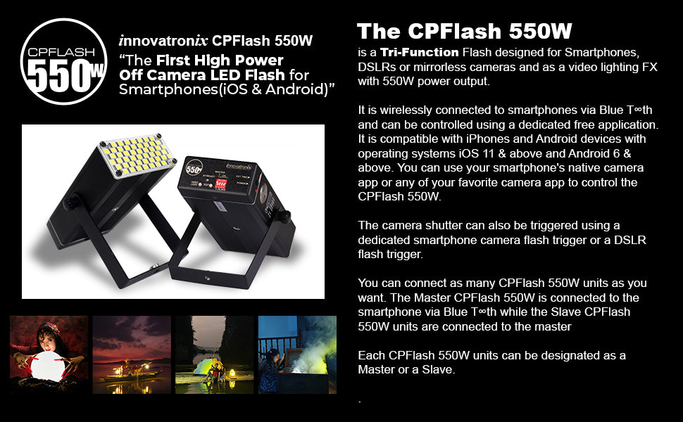 Innovatronix CPFlash II 550W Smartphone Flash | High-Power LED Off-Camera Flash for iPhone, Android, DSLR & Mirrorless Cameras