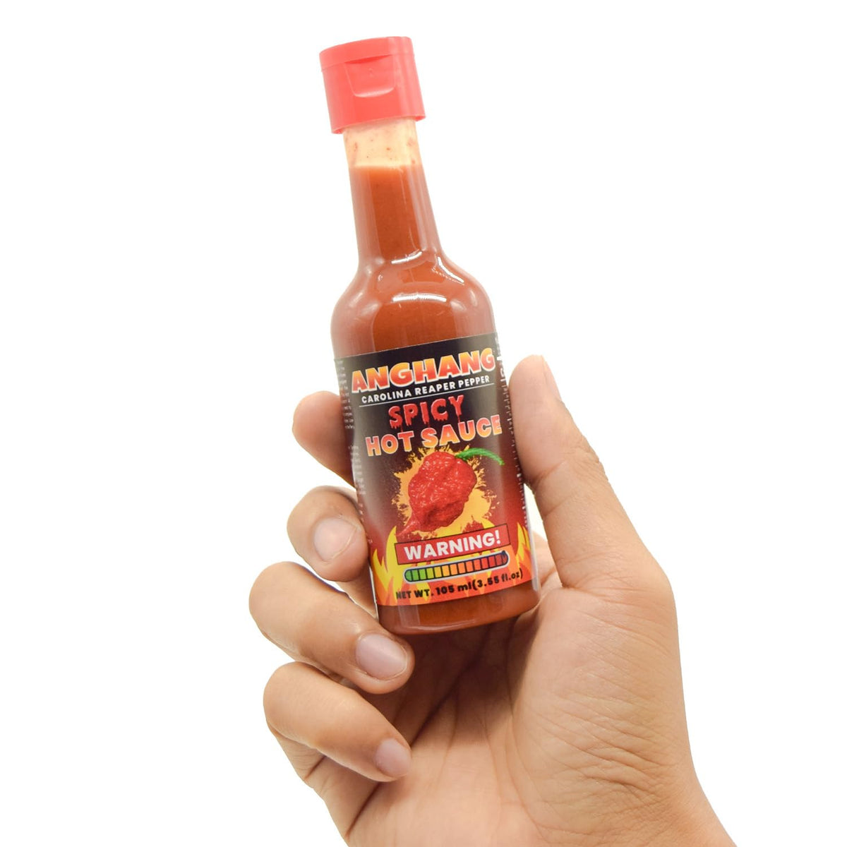 Innovatronix 100 Bottles of ANGHANG Carolina Reaper Pepper SPICY / SUPER SPICY Hot Sauce (105 ml / 3.55 fl.oz) - World's Hottest Pepper | Box of 100