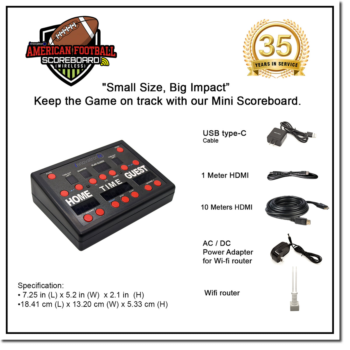 Innovatronix American Football Wireless Scoreboard Controller | Professional American Football Scoreboard System | Wireless Controller | HDMI TV Display (TV not Included) | 1-Year Warranty