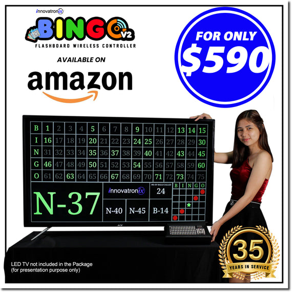 Innovatronix Bingo v2 Flashboard Wireless Controller (Now with Wi-Fi) - US version 75 Balls - Use for Games with 1 Year Warranty | TV NOT Included