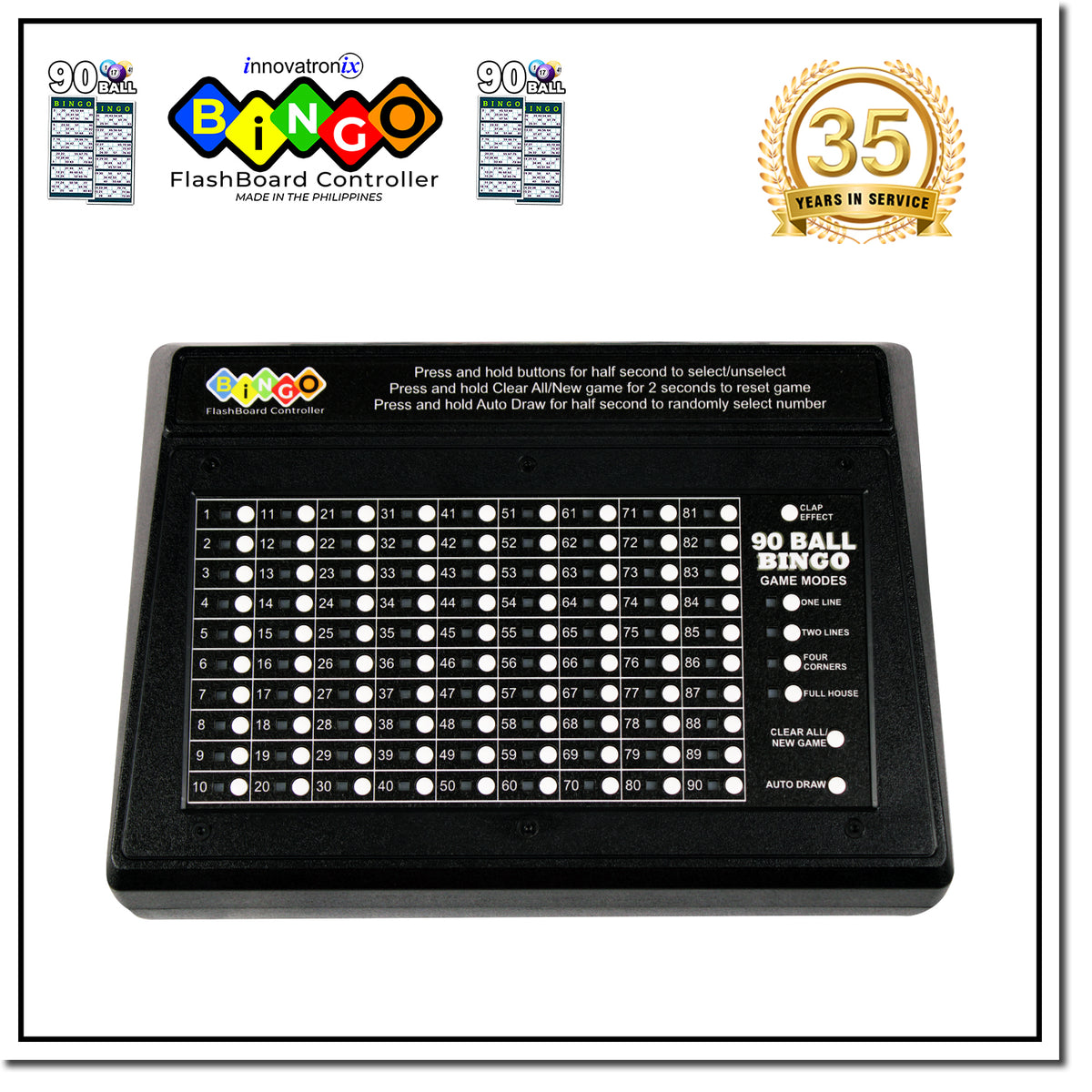 Innovatronix 90 Balls - UK version - Bingo Flashboard Controller - with 8 Meters / 26 Feet HDMI Cable and DC 5V Power Supply - Use for Games with 1 Year Warranty | TV NOT Included