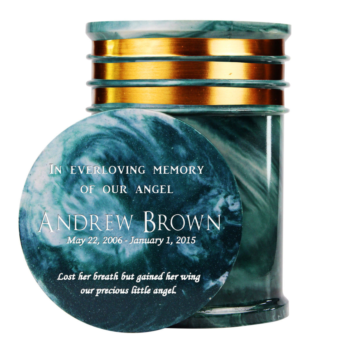 Innovatronix 1 pc. PERSONALIZED Cultured Marble Cremation Urn - Laser engraved with Different Font Design on Top for Adult Sized Human Ashes Made with Marble Dust and Organic Resin, Home Memorial and Funeral Cremation Urn | Available in 10 Colors