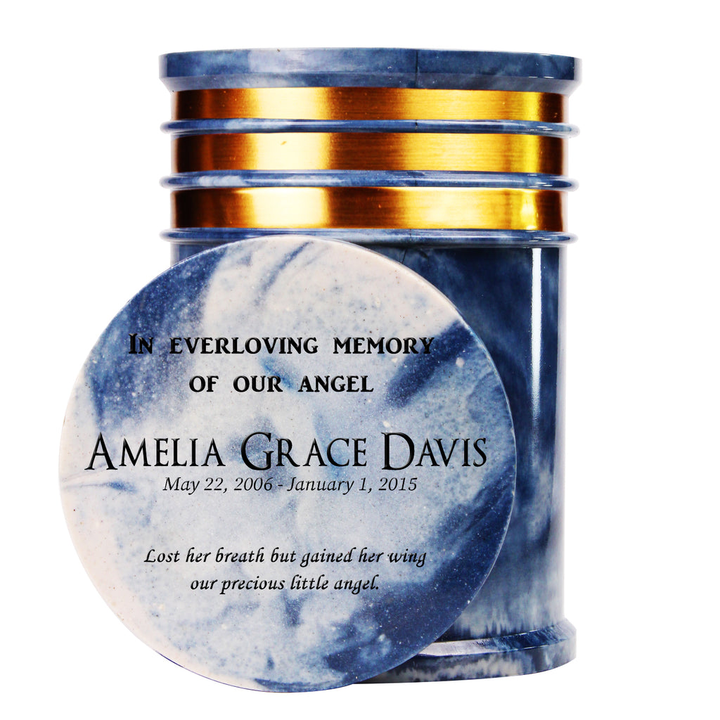 Innovatronix 1 pc. PERSONALIZED Cultured Marble Cremation Urn - Laser engraved with Different Font Design on Top for Adult Sized Human Ashes Made with Marble Dust and Organic Resin, Home Memorial and Funeral Cremation Urn | Available in 10 Colors