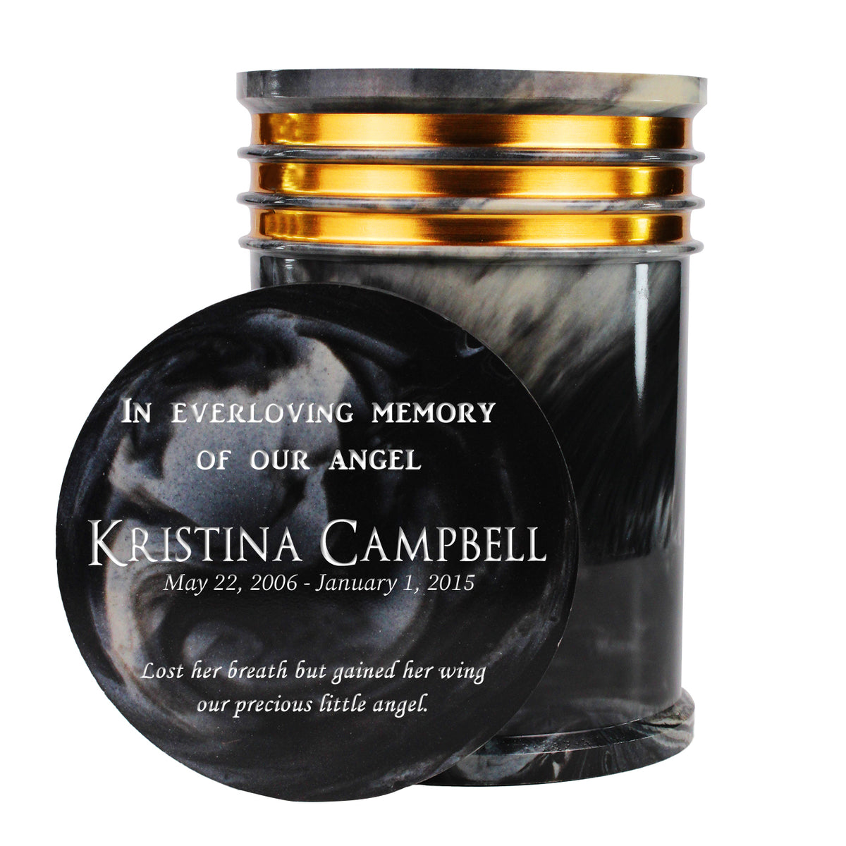 Innovatronix 1 pc. PERSONALIZED Cultured Marble Cremation Urn - Laser engraved with Different Font Design on Top for Adult Sized Human Ashes Made with Marble Dust and Organic Resin, Home Memorial and Funeral Cremation Urn | Available in 10 Colors