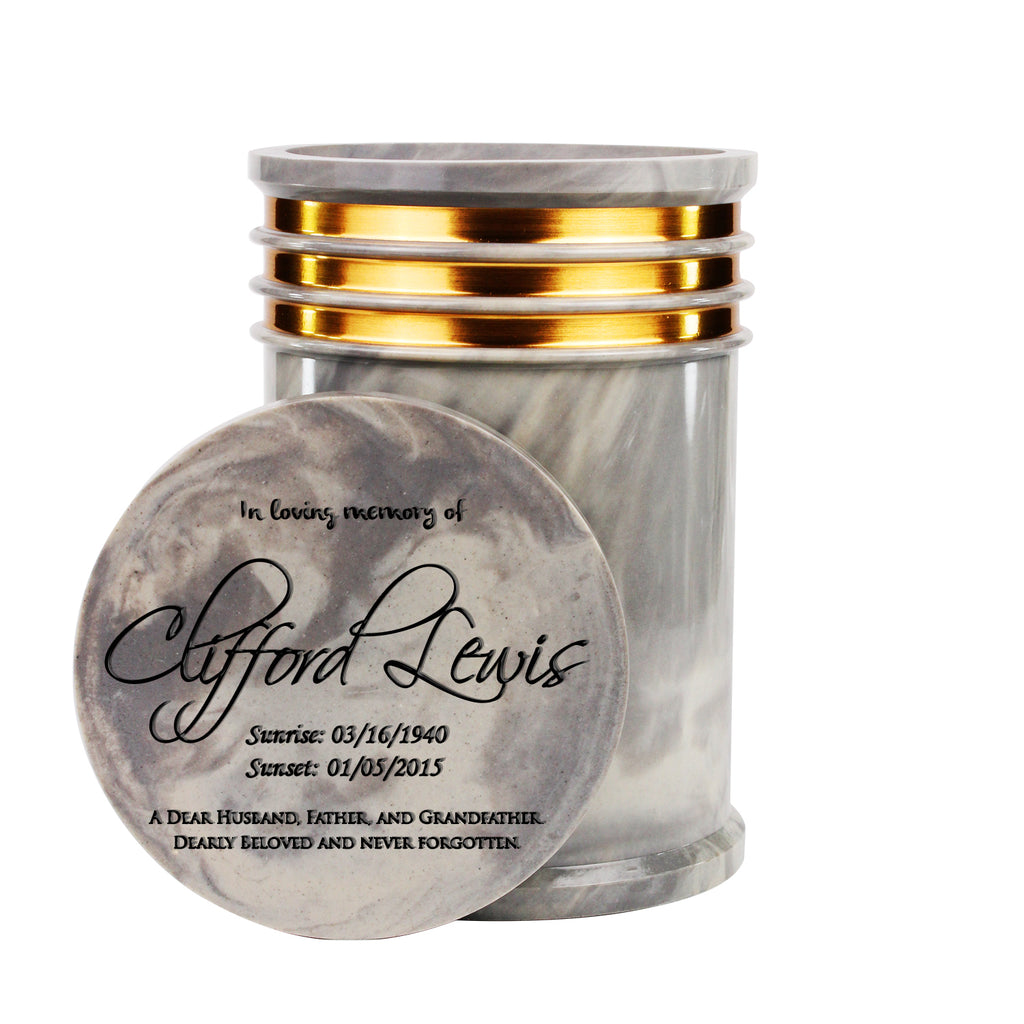 Innovatronix 1 pc. PERSONALIZED Cultured Marble Cremation Urn - Laser engraved with Different Font Design on Top for Adult Sized Human Ashes Made with Marble Dust and Organic Resin, Home Memorial and Funeral Cremation Urn | Available in 10 Colors