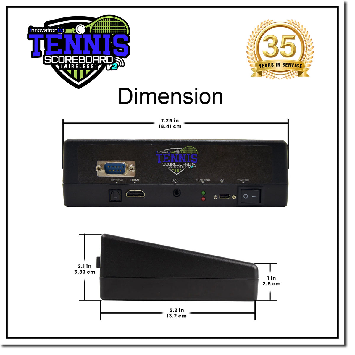 Innovatronix Tennis Scoreboard V2 Wireless Connection - Controller with 10 Meters / 32.8 Feet, 1 Meter / 3.28 Feet HDMI Cable and Type-C Power Supply - with 1 Year Warranty | TV NOT Included