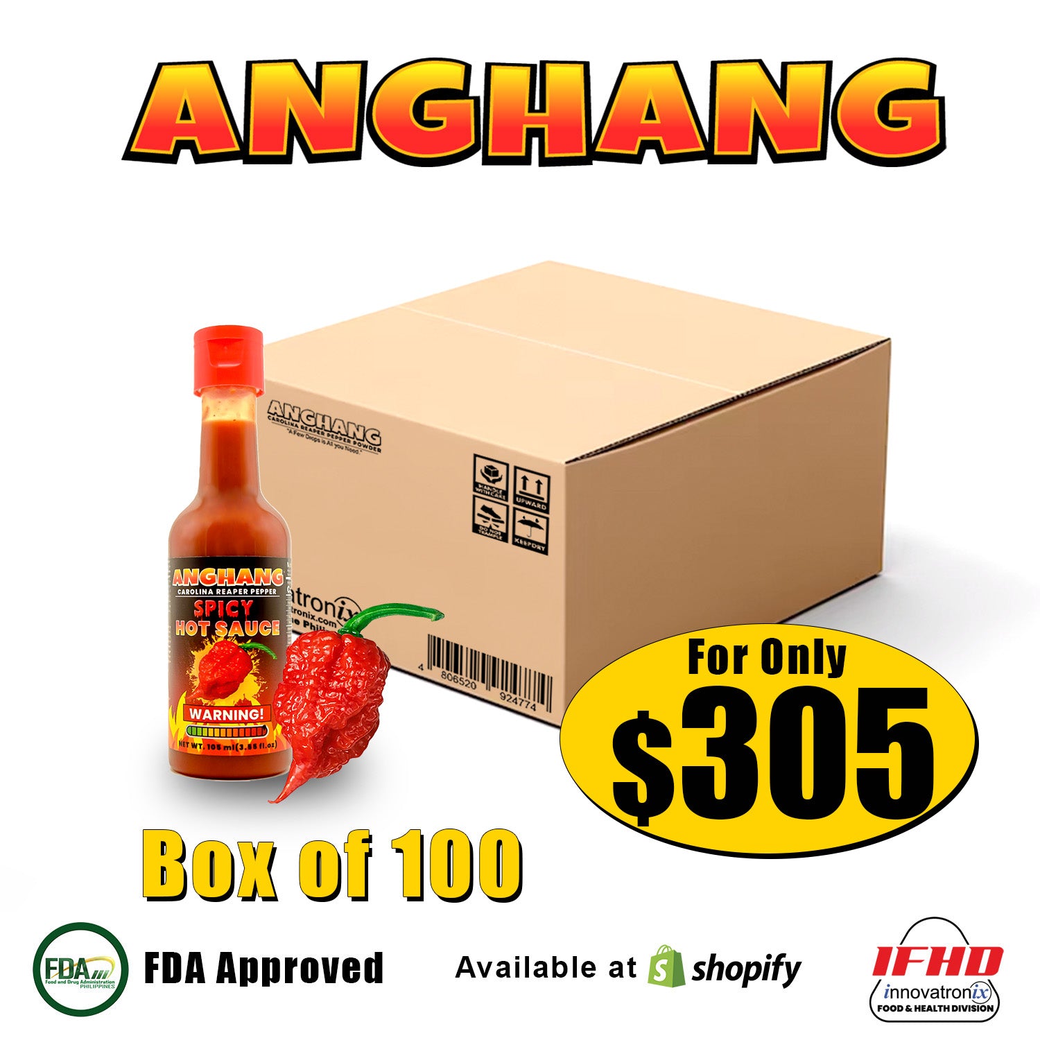 Innovatronix 100 Bottles of ANGHANG Carolina Reaper Pepper SPICY