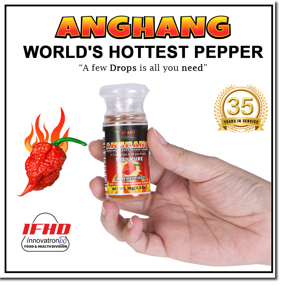 Innovatronix 100% Pure Carolina Reaper Pepper Powder (0.53 oz / 15 grams each) | World's Hottest Pepper | Box of 20 or Box of 100