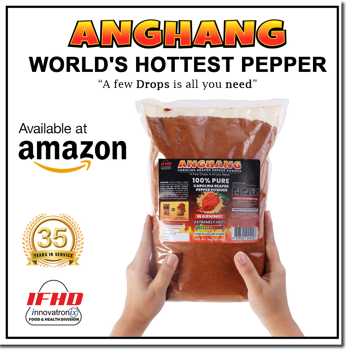 Innovatronix ANGHANG Carolina Reaper Pepper Powder 1 Kilogram / 35.27 oz | World's Hottest Pepper