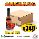 Innovatronix 100 Bottles of ANGHANG Carolina Reaper Pepper SPICY / SUPER SPICY Hot Sauce (105 ml / 3.55 fl.oz) - World's Hottest Pepper | Box of 100