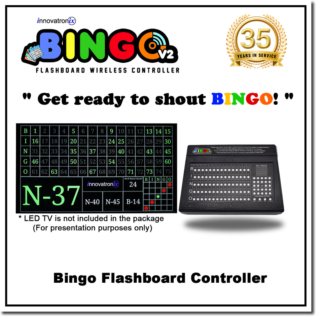 Innovatronix Bingo v2 Flashboard Wireless Controller (Now with Wi-Fi) - US version 75 Balls - Use for Games with 1 Year Warranty | TV NOT Included