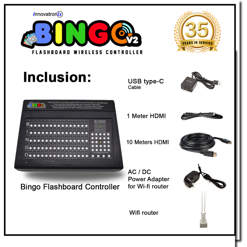 Innovatronix Bingo v2 Flashboard Wireless Controller (Now with Wi-Fi) - US version 75 Balls - Use for Games with 1 Year Warranty | TV NOT Included
