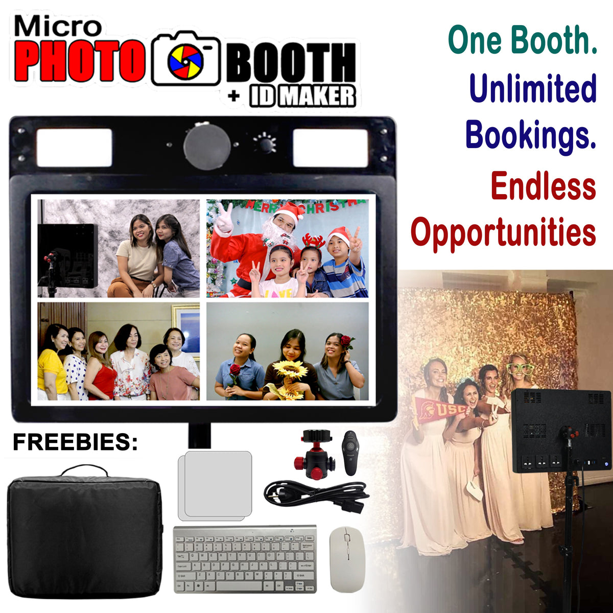 Innovatronix MicroPhotoBooth + IDMaker - Portable Micro Photo Booth with Green Screen, Software on Windows 10 Operating System, 15.5 Inches Touch Screen Monitor with Built-In Camera and Continuous Light for Parties, Events, and Occasions 1 Year Warranty
