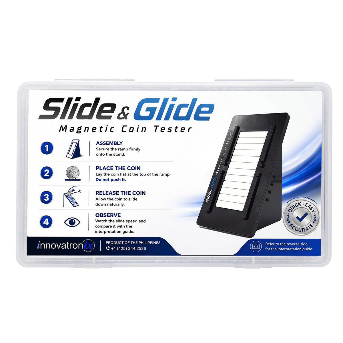 AVAILABLE ON AMAZON ONLY ! | INNOVATRONIX Slide & Glide Magnetic Coin Tester for Silver, Gold & Copper Coins | Magnetic Slide Silver Tester Copper Tester Using Eddy Current to Test Coins & Bullion with Free DemonitizedCoin
