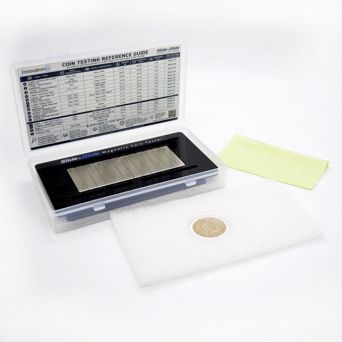 AVAILABLE ON AMAZON ONLY ! | INNOVATRONIX Slide & Glide Magnetic Coin Tester for Silver, Gold & Copper Coins | Magnetic Slide Silver Tester Copper Tester Using Eddy Current to Test Coins & Bullion with Free DemonitizedCoin