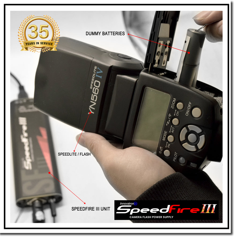 Innovatronix SpeedFire III External Power Supply for Speedlites with OFFSET CENTER PINS - SB-800, SB-900, SB-910, SB-5000, SB80DX, SB28DX, SB28, SB27, SB26, SB25, SB24. SB20, SB11, SB22, Voking VK750