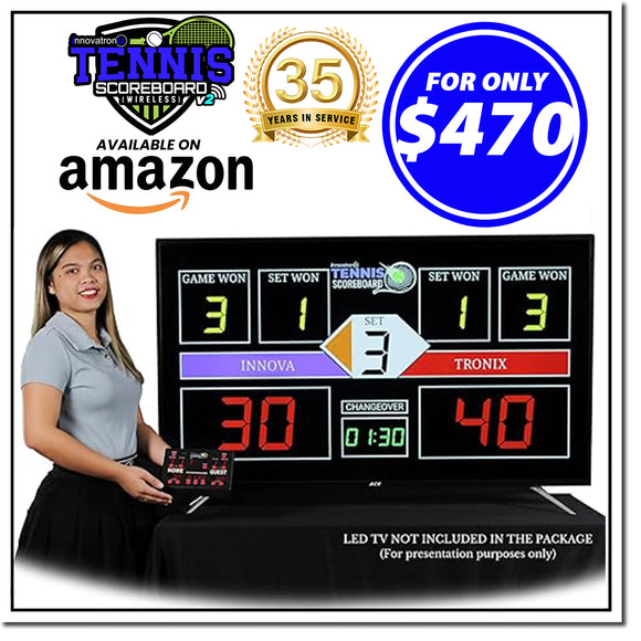 Innovatronix Tennis Scoreboard V2 Wireless Connection - Controller with 10 Meters / 32.8 Feet, 1 Meter / 3.28 Feet HDMI Cable and Type-C Power Supply - with 1 Year Warranty | TV NOT Included