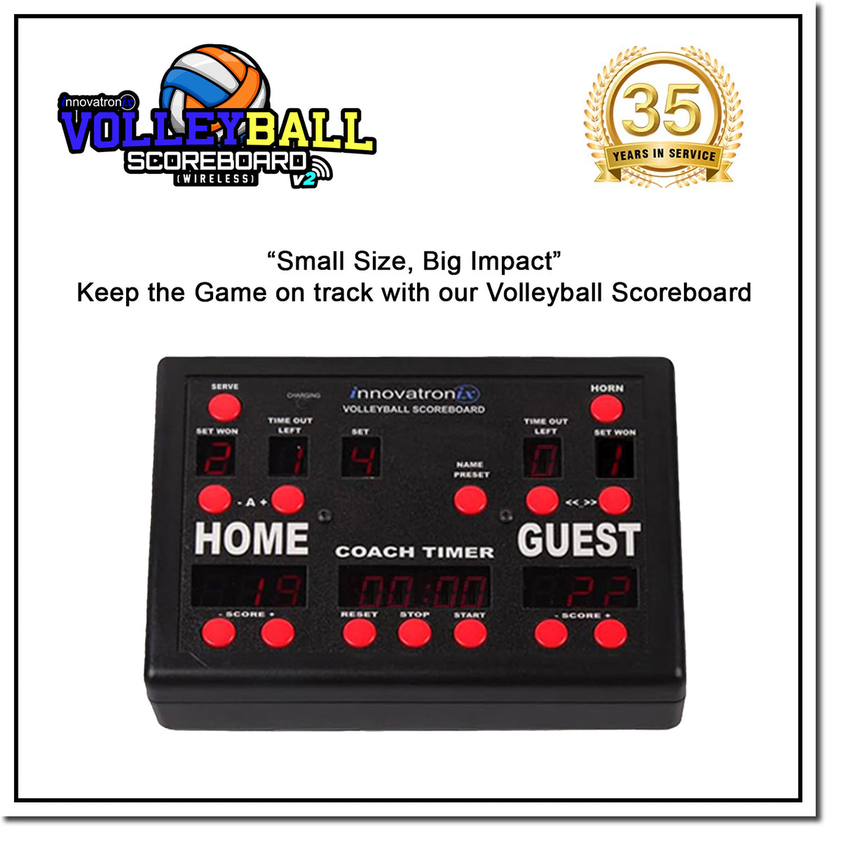 INNOVATRONIX Volleyball Scoreboard v2 Wireless Connection - Controller with 10 Meters / 32.8 Feet, 1 Meter / 3.28 Feet HDMI Cable and Typ-C Power Supply - with 1 Year Warranty | TV NOT Included