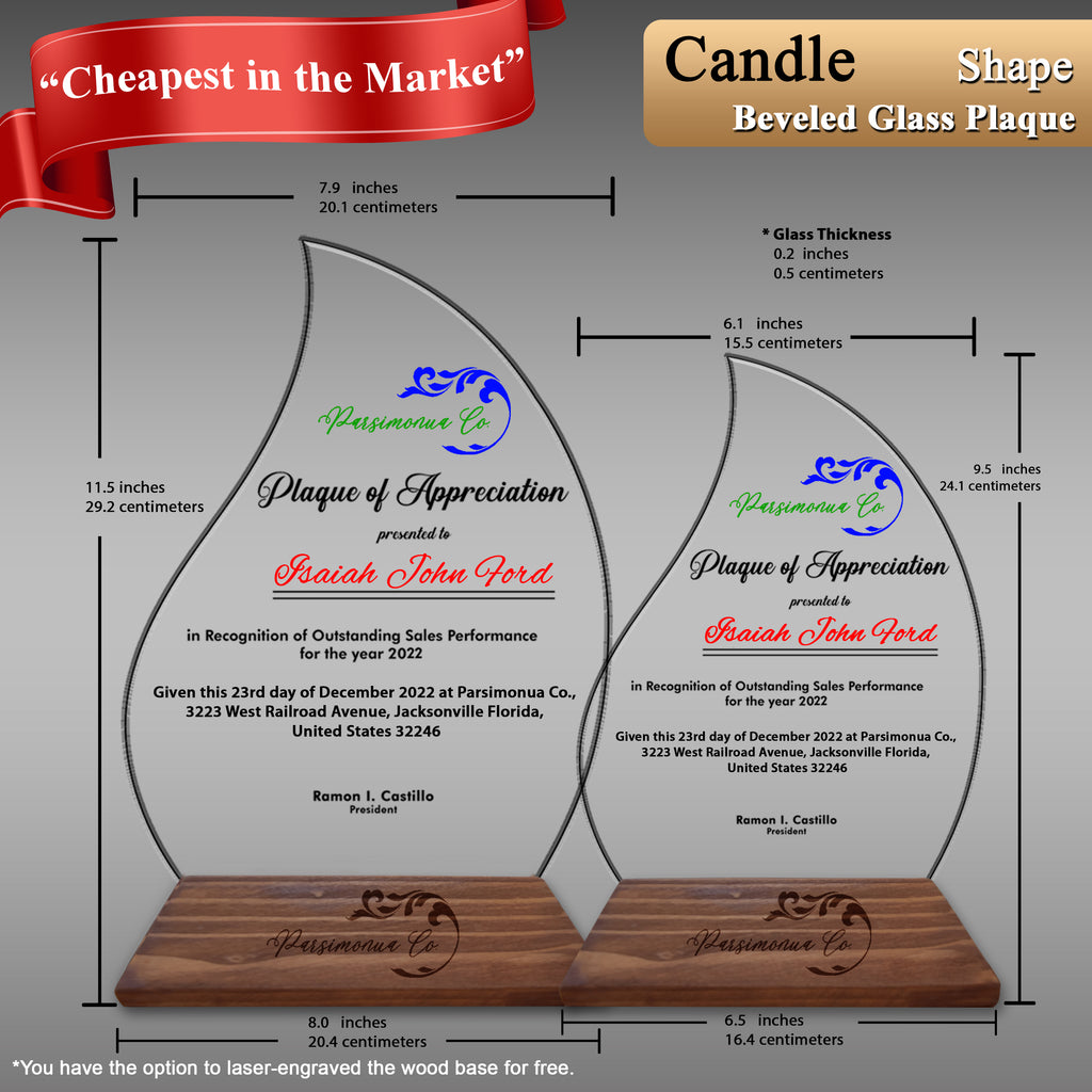 Innovatronix Personalized Laser Engraved Made of Premium Real Crystal Quality Glass 5MM Thick with Customizable Beveled  Wooden Base - Medium and Large