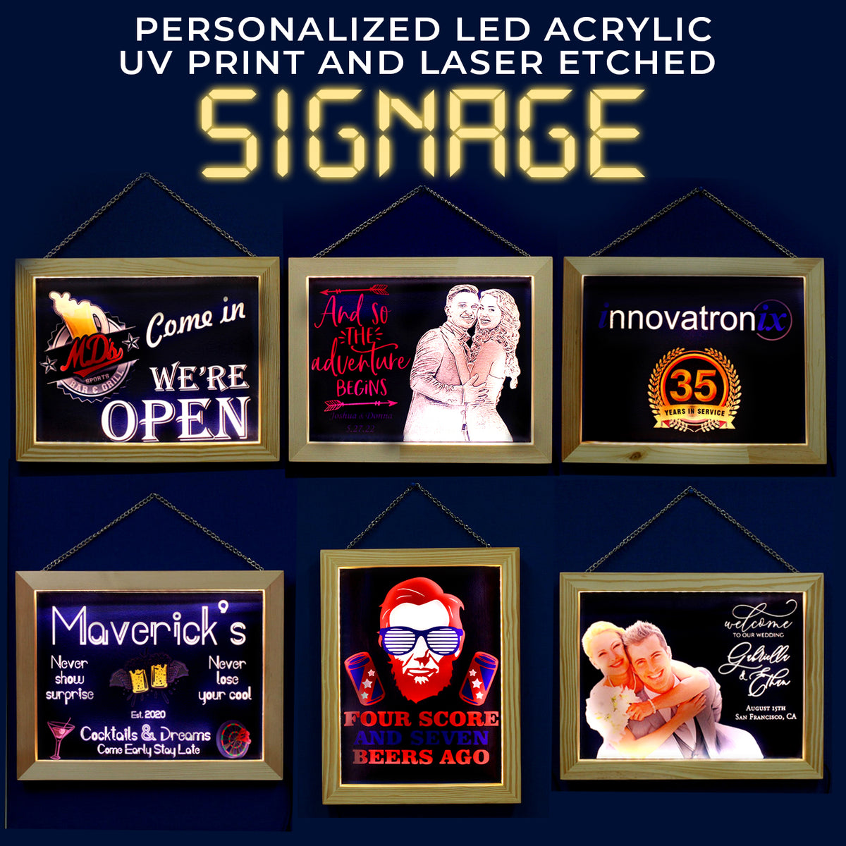 Personalized/Customized Acrylic Glass LED Signage - FREE EDIT & LAYOUT - Full Color UV & Laser-etched Printing -Free Shipping