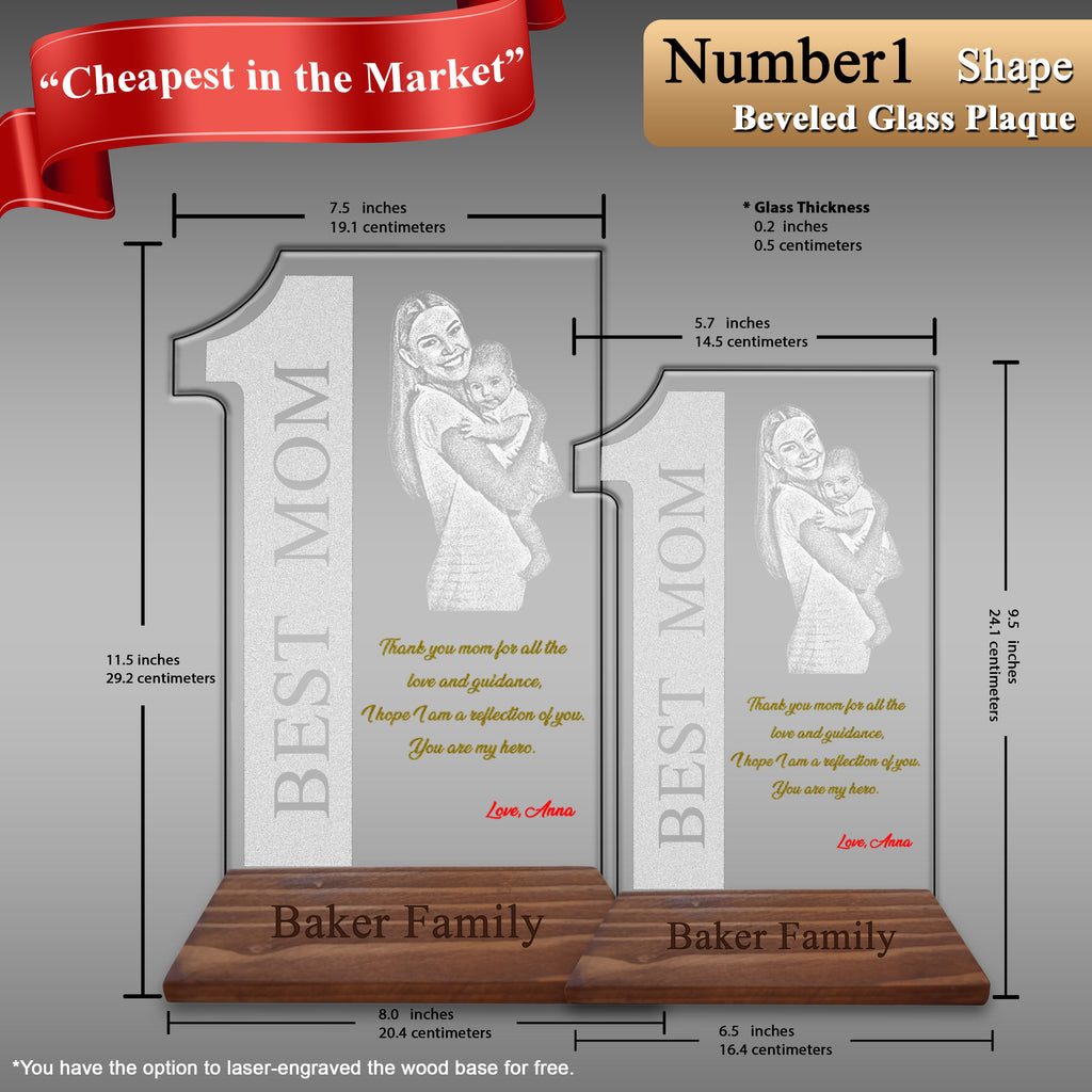 Innovatronix Personalized Laser Engraved Made of Premium Real Crystal Quality Glass 5MM Thick with Customizable Beveled  Wooden Base - Medium and Large