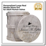 Innovatronix 1Piece Custom Personalized Handmade Large Real Marble Stone Urn for Adult Human Ashes | with Laser Engrave | Cremation Urn | Suitable for Ground Burial And Home Memorial | 8.75 x 7.5 Inches - SHIPPING FEE OF $29