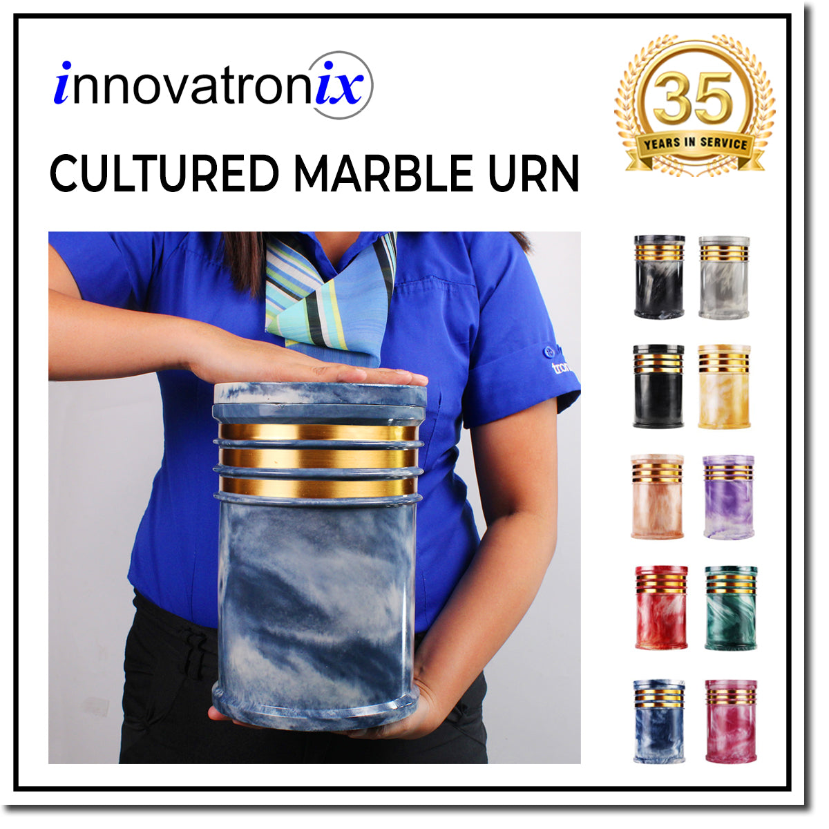 Innovatronix 1 pc. PERSONALIZED Cultured Marble Cremation Urn - Laser engraved with Different Font Design on Top for Adult Sized Human Ashes Made with Marble Dust and Organic Resin, Home Memorial and Funeral Cremation Urn | Available in 10 Colors