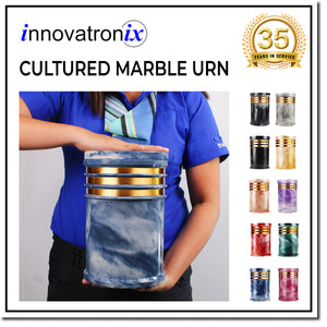 Innovatronix One (1) Piece Personalized Cultured Marble Urn Embossed with Different Font Design on Top for Adult Sized Human Ashes Made with Marble Dust and Organic Resin, Ground Burial, Home Memorial and Funeral Cremation Urn | Available in 10 Colors