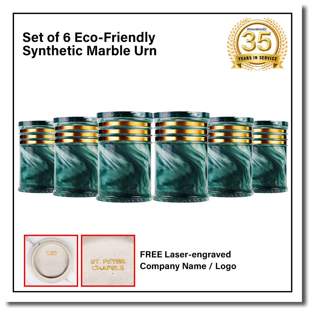 Innovatronix 6PCS Cultured Marble Urn - B2B Pricing Dealer Package Discounted - Adult Sized Cremation Urn for Human Ashes, Ground Burial, Home Memorial and Funeral Cremation Urn - With Laser-engrave