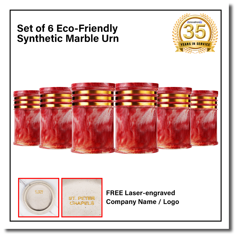 Innovatronix 6PCS Cultured Marble Urn - B2B Pricing Dealer Package Discounted - Adult Sized Cremation Urn for Human Ashes, Ground Burial, Home Memorial and Funeral Cremation Urn - With Laser-engrave
