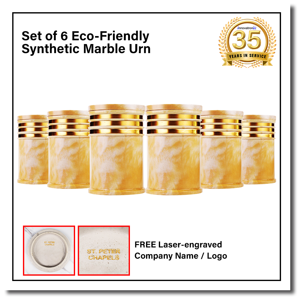 Innovatronix 6PCS Cultured Marble Urn - B2B Pricing Dealer Package Discounted - Adult Sized Cremation Urn for Human Ashes, Ground Burial, Home Memorial and Funeral Cremation Urn - With Laser-engrave