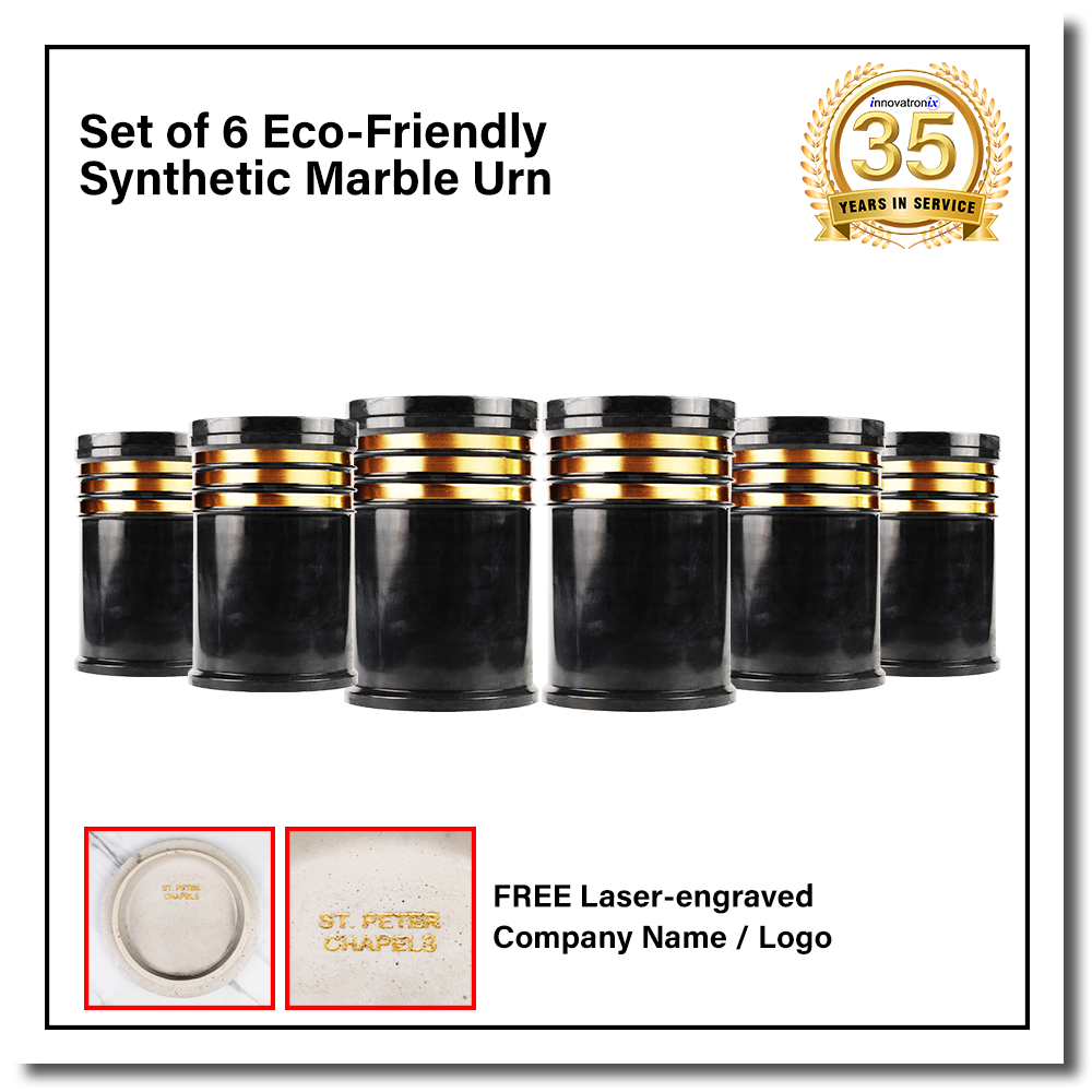 Innovatronix 6PCS Cultured Marble Urn - B2B Pricing Dealer Package Discounted - Adult Sized Cremation Urn for Human Ashes, Ground Burial, Home Memorial and Funeral Cremation Urn - With Laser-engrave
