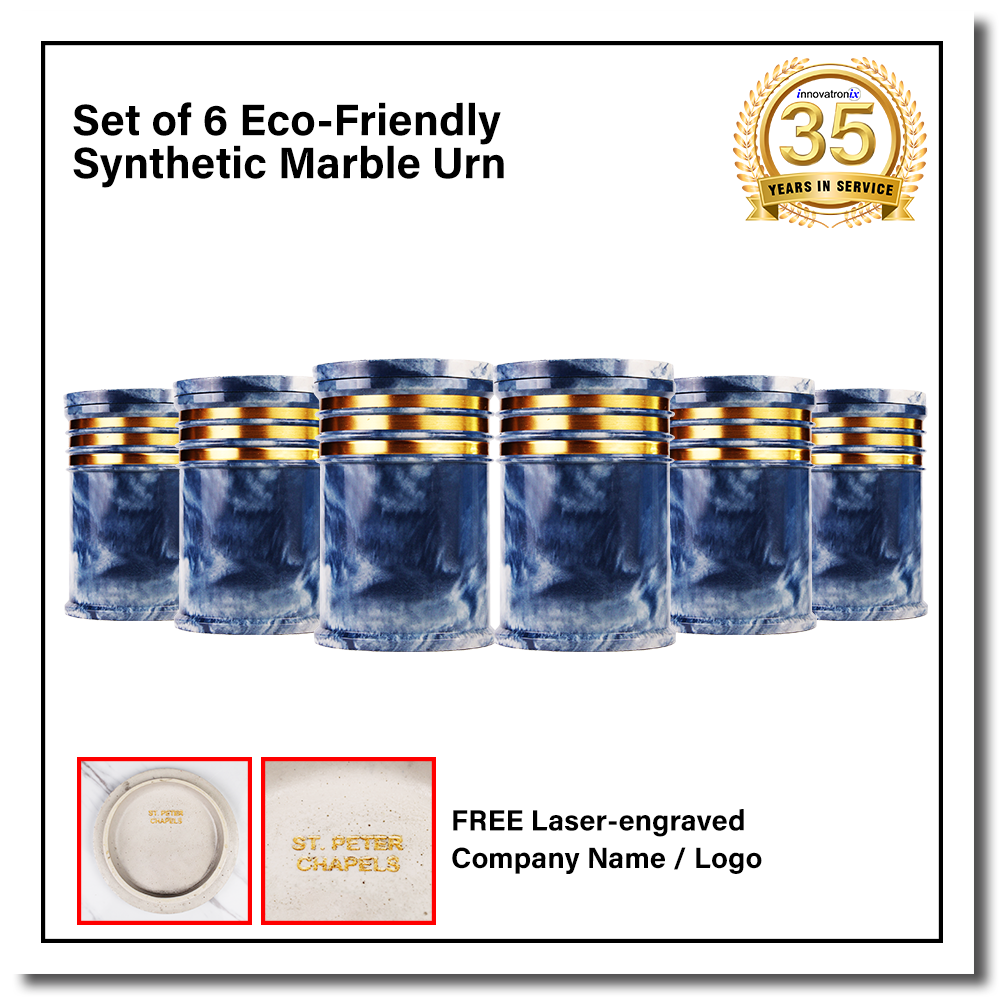 Innovatronix 6PCS Cultured Marble Urn - B2B Pricing Dealer Package Discounted - Adult Sized Cremation Urn for Human Ashes, Ground Burial, Home Memorial and Funeral Cremation Urn - With Laser-engrave