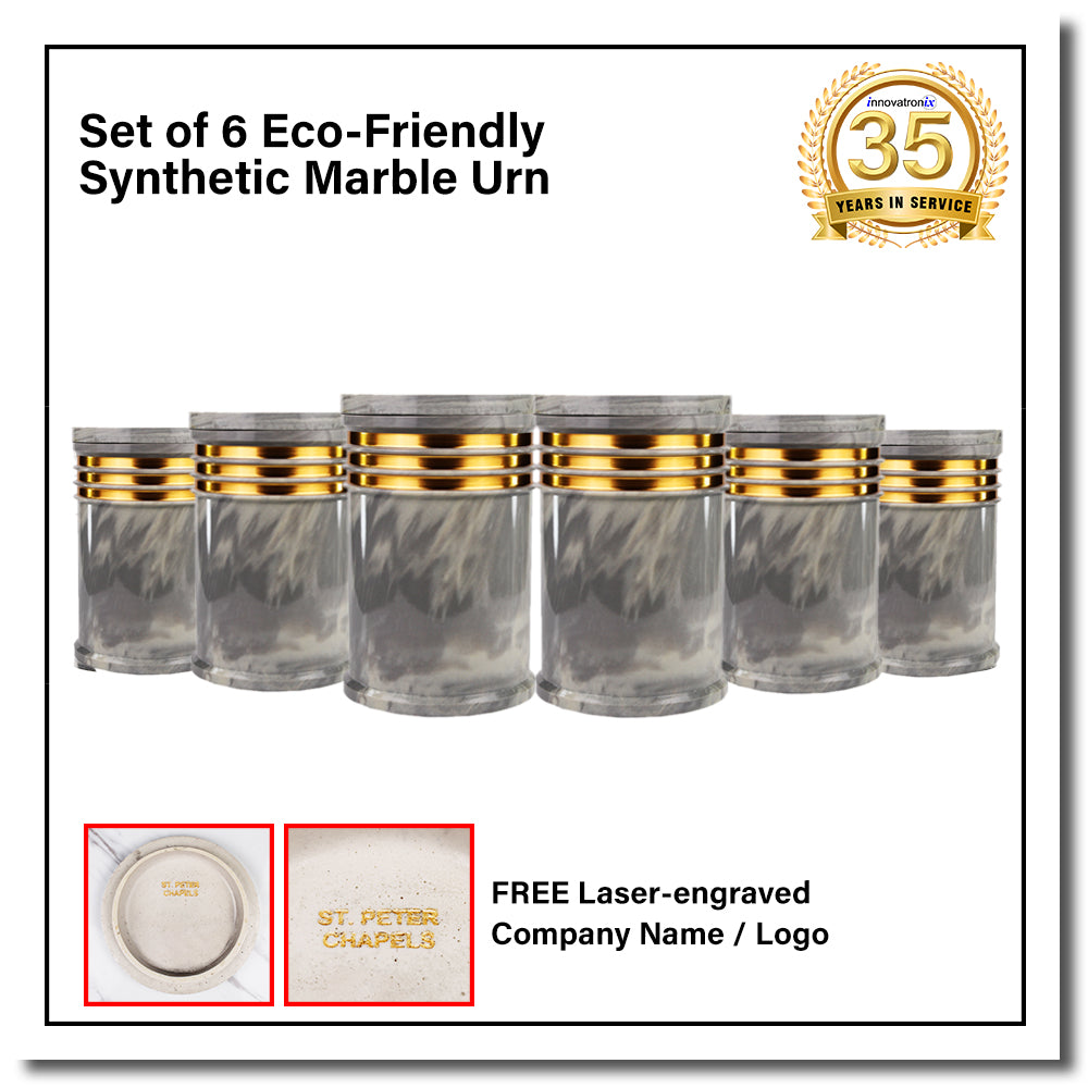 Innovatronix 6PCS Cultured Marble Urn - B2B Pricing Dealer Package Discounted - Adult Sized Cremation Urn for Human Ashes, Ground Burial, Home Memorial and Funeral Cremation Urn - With Laser-engrave