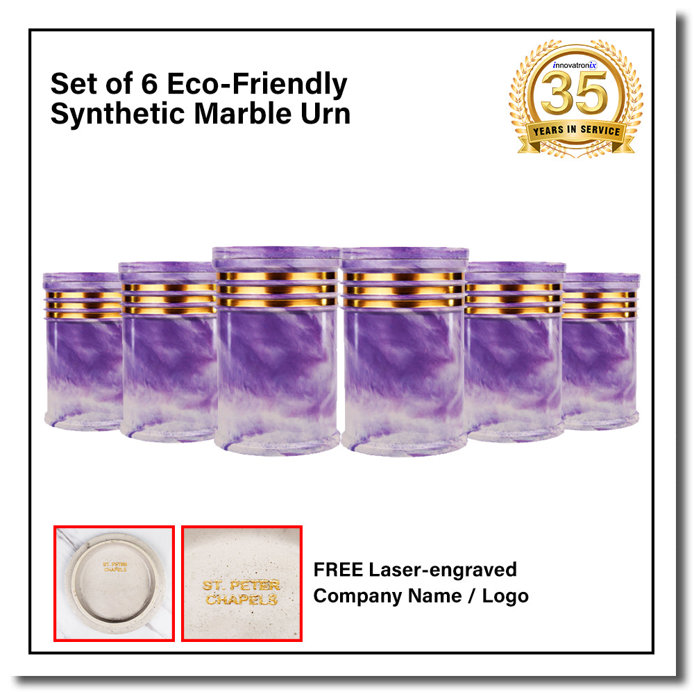 Innovatronix 6PCS Cultured Marble Urn - B2B Pricing Dealer Package Discounted - Adult Sized Cremation Urn for Human Ashes, Ground Burial, Home Memorial and Funeral Cremation Urn - With Laser-engrave