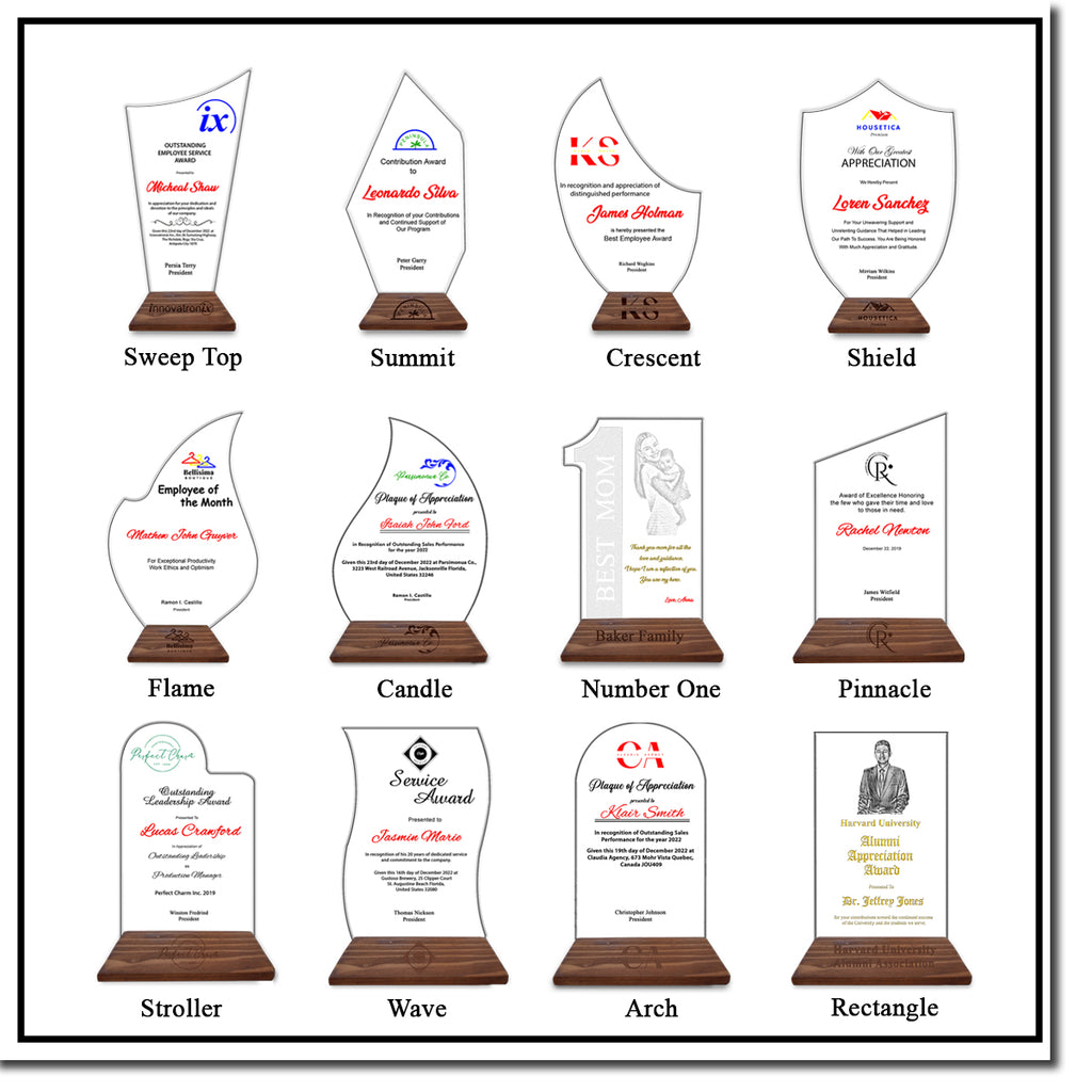 Innovatronix Personalized Laser Engraved Made of Premium Real Crystal Quality Glass 5MM Thick with Customizable Beveled  Wooden Base - Medium and Large