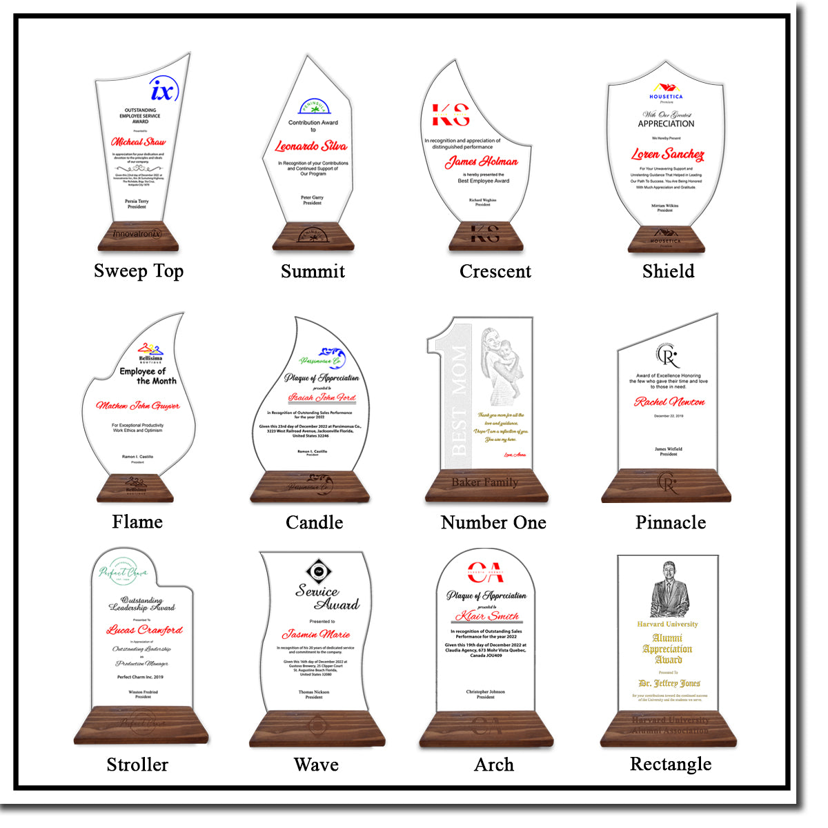 Innovatronix Personalized Laser Engraved Made of Premium Real Crystal Quality Glass 5MM Thick with Customizable Beveled  Wooden Base - Medium and Large