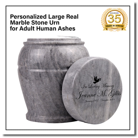 Innovatronix 1Piece Custom Personalized Handmade Large Real Marble Stone Urn for Adult Human Ashes | with Laser Engrave | Cremation Urn | Suitable for Ground Burial and Home Memorial | 9 X 6.75 Inches - SHIPPING FEE OF $29