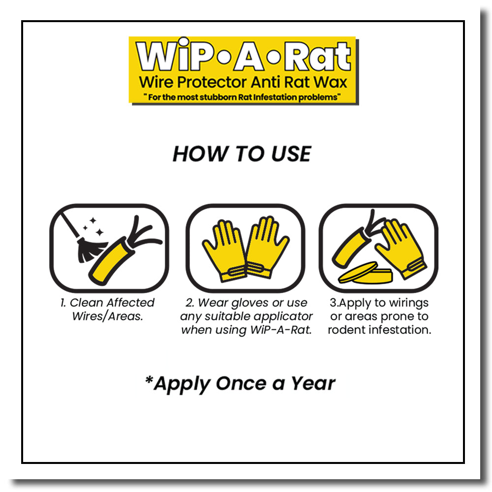 Wip A Rat 10g Dealer's Pack - 100 pieces (Wire Protector Anti Rat Wax) / (Non-toxic mouse / Insect / Rat / Pest repellent ) / Rat repellent wax (for Wires / Car Automotive Wirings / Gas Hose) (Mouse Trap ) with FREE Glove