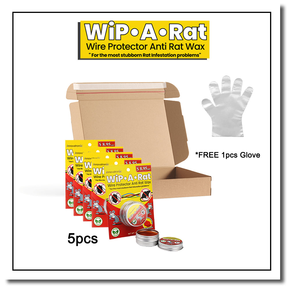 Wip A Rat 10g Sampler Pack - 5 Pieces  (Wire Protector Anti-Rat Wax) / (Non-toxic mouse/Insect/Rat/Pest repellent) / Rat repellent wax (for Wires/Car Automotive Wirings/Gas Hose) (Mouse Trap) with FREE Glove