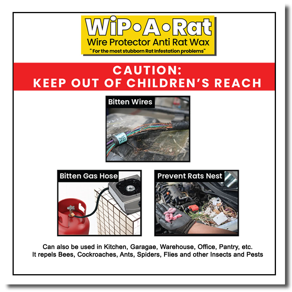 Wip A Rat 10g Sampler Pack - 5 Pieces  (Wire Protector Anti-Rat Wax) / (Non-toxic mouse/Insect/Rat/Pest repellent) / Rat repellent wax (for Wires/Car Automotive Wirings/Gas Hose) (Mouse Trap) with FREE Glove